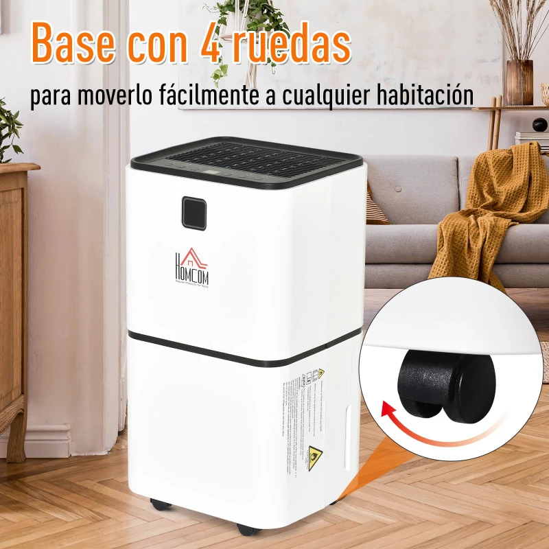 Deshumidificador Eléctrico para Habitación Portátil con Tanque de 2000 ml Temporizador Ruido Bajo Apagado Automático 178W 15-25 m² Blanco