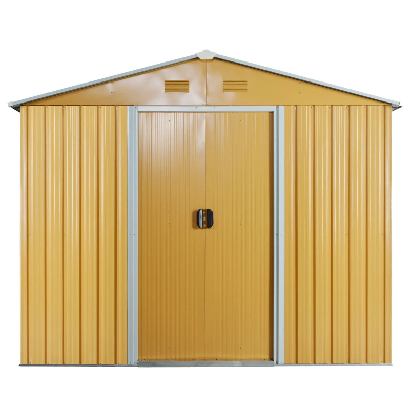 Outsunny Caseta de Jardín Exterior 3,6 m² 236x174x190 cm Cobertizo de Jardín Exterior con 2 Puertas Correderas Techo Inclinado y 4 Ventanas para Patio Terraza Amarillo Mostaza
