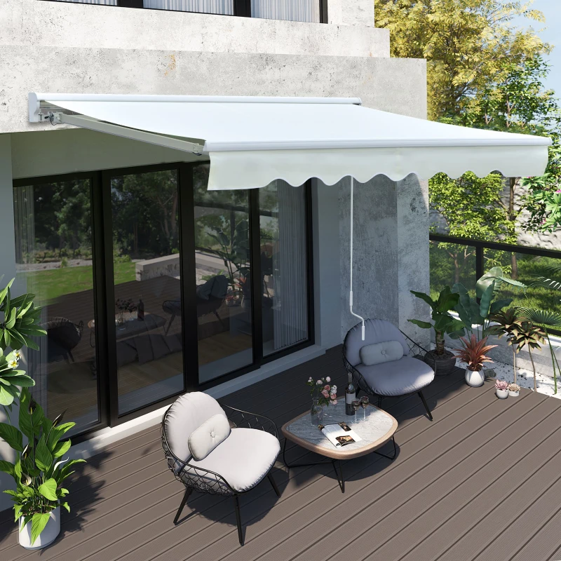 Outsunny  Toldo Retráctil de Pared 250x200 cm Automática y Manual con Manivela y Mando a Distancia Luces LED Ajustable en Ángulo para Exterior Balcón Jardín Terraza Aluminio Blanco