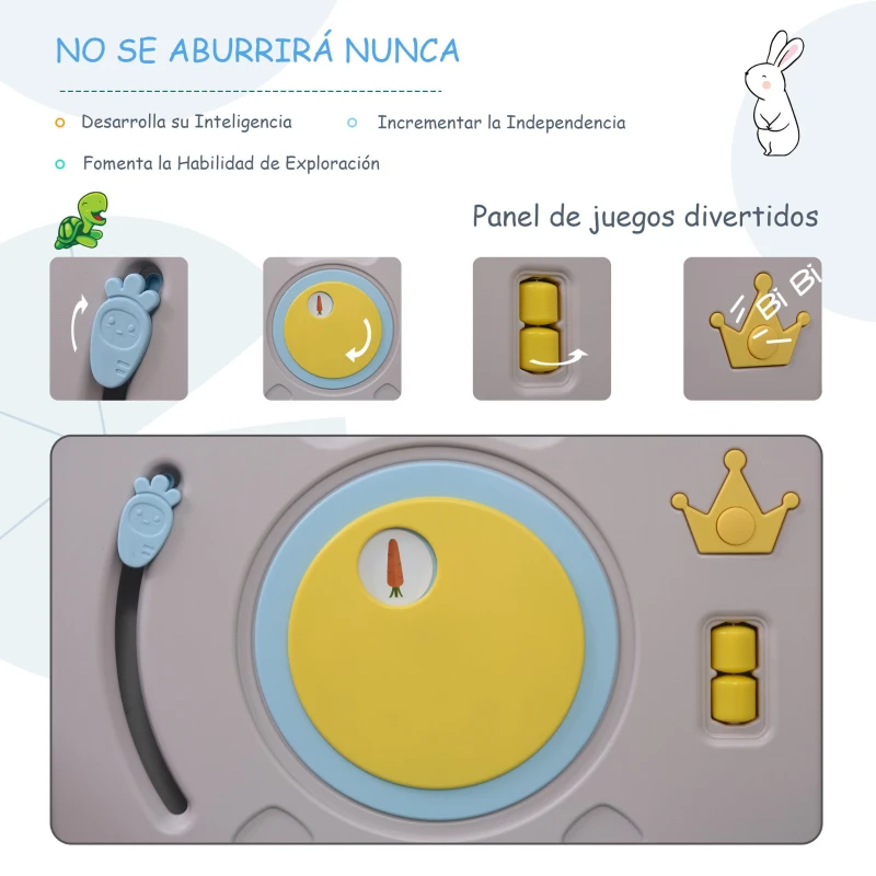 HOMCOM Parque Infantil Bebé de 14 Paneles Corralito Plegable con Puerta y juegos para Niños de +6 Meses Interior y Exterior 156x154x59 cm Multicolor