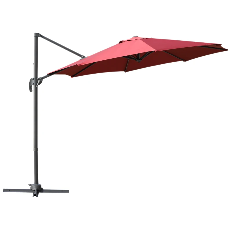 Outsunny Parasol Excéntrico Sombrilla Inclinable Φ2.94x2.48M con Manivela Tela de Poliéster Resistente a UV para Jardín Patio Playa Piscina Terraza Grande y Estable