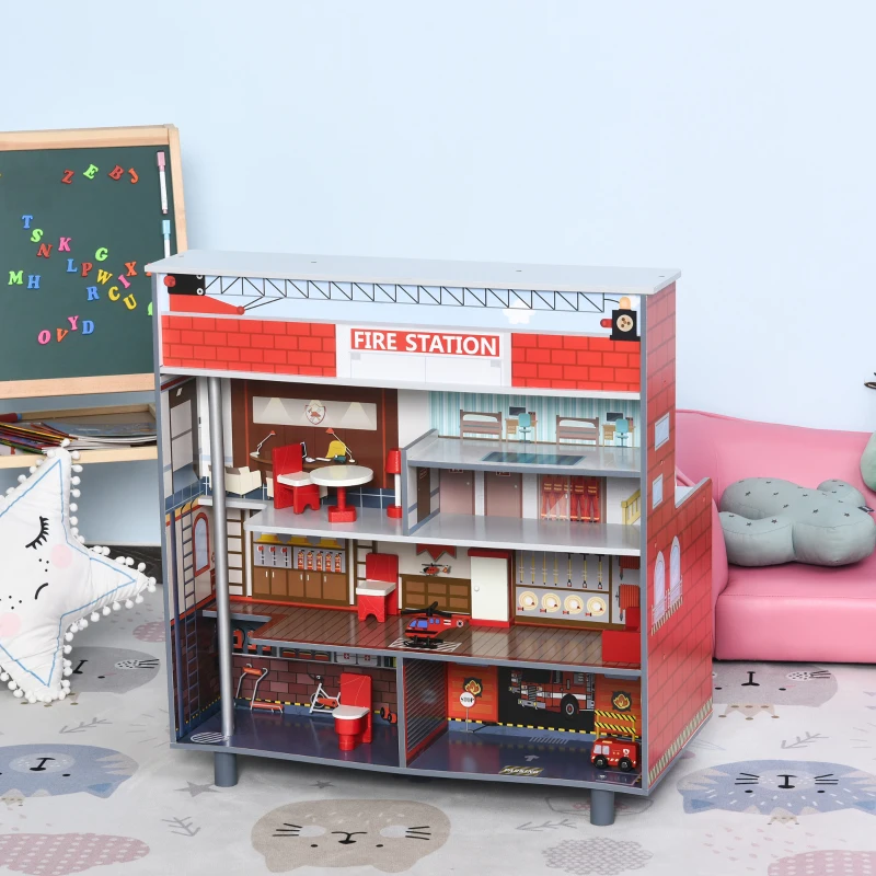 HOMCOM Kids Pretend Play MDF Kitchen Set Red