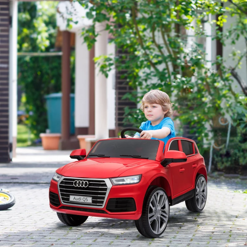 HOMCOM Coche Eléctrico para Niño +3 Años Audi Q5 con Mando a Distancia MP3 Luces y Sonidos Apertura de Puerta 116x75x56cm Carga 30kg Rojo