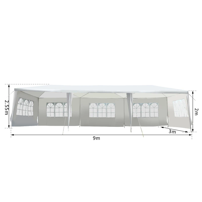 Outsunny Carpa 9x3m 5 Paredes laterales con Ventanas Pergola Pabellon Gazebo Blanca Jardin