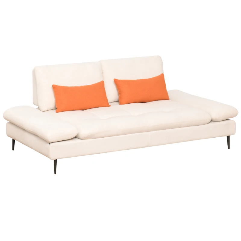 HOMCOM Sofá de 3 Plazas Convertible en Cama Individual con Respaldo Regulable y Reposabrazos Abatible 2 Almohadas Lumbar Acolchado Patas de Metal 213x112x83 cm Beige