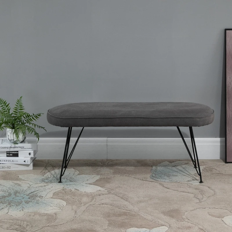 HOMCOM Banco de Cama Otomano Taburete Sofá Acolchado con Patas de Metal Horquilla para Sala de Estar Pasillo Dormitorio 106x35x45 cm Gris