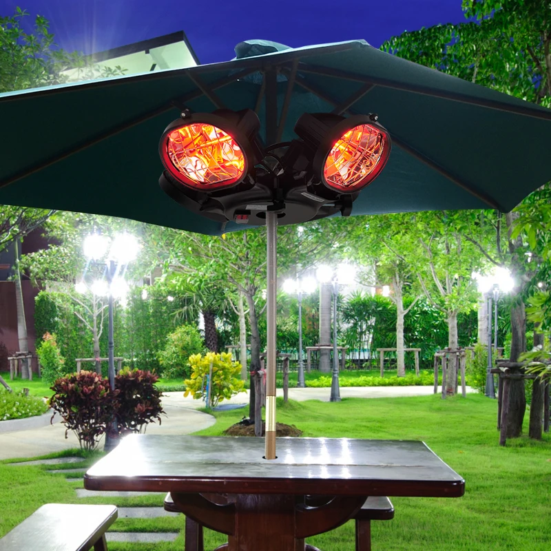 Outsunny Calefactor Infrarrojo Calentador Eléctrico de Exterior Patio Montado en Sombrilla Poste 2000W 4 Cabezas Φ55.5x13cm Acero y Aluminio