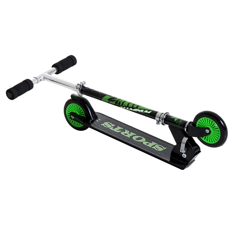 HOMCOM Patinete para Niños Scooter de Evolución Plegable Manillar Ajustable Marco Aluminio Ligero y Estable Carga 50kg 64x34x66-82 cm Verde