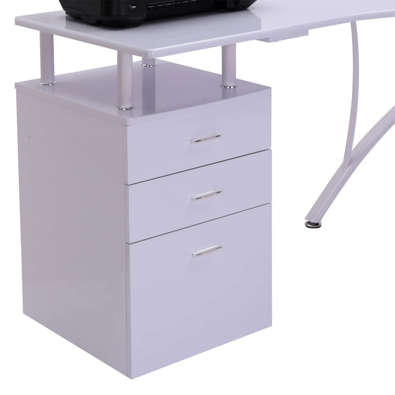 HOMCOM Mesa de Ordenador tipo Escritorio con Cajonera 151,5x143,5x76 cm Blanco