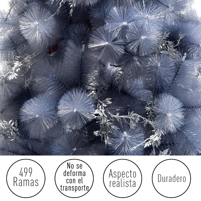 HOMCOM Árbol de Navidad 210cm Artificial Árbol de Pino Decoración Navideña con Piezas de Decoración 499 Ramas Gris Metal PET