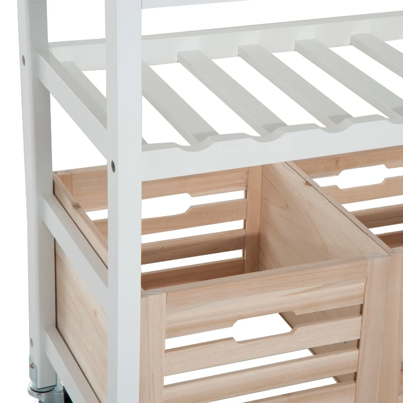 HOMCOM Carro de Cocina Carrito de Servir Carrito Auxiliar con Botellero con Tablero Extensible Botellero Cestas Extraíble 70x40x86cm Madera