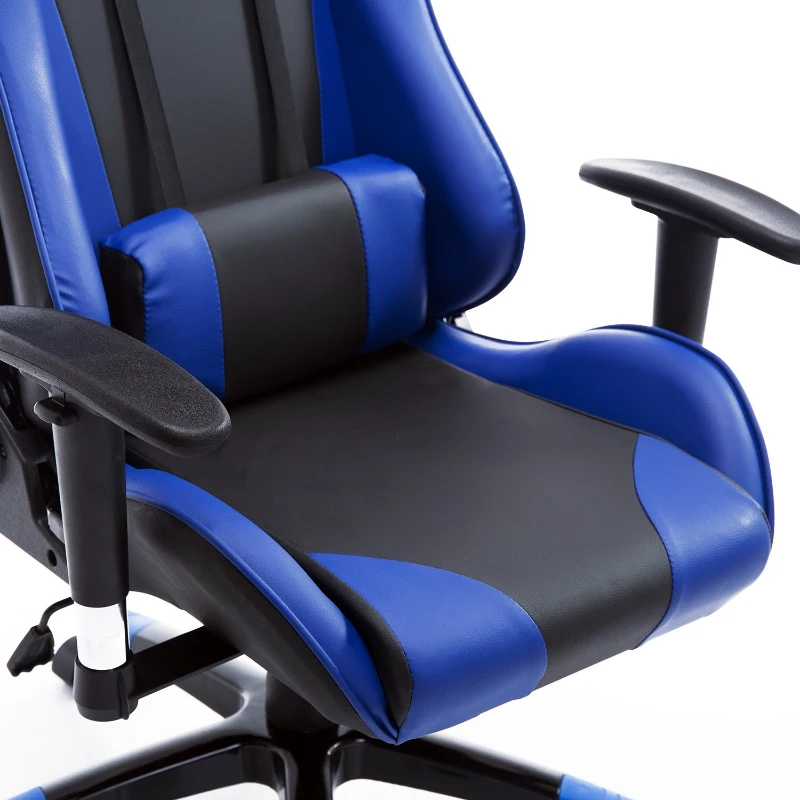 HOMCOM Silla de Oficina Silla Ergonómico Reclinable y Basculante Altura Ajustable Giratorio con Ruedas Reposacabezas y Soporte Lumbar Carga 120 kg 67x67x123-132 cm Azul