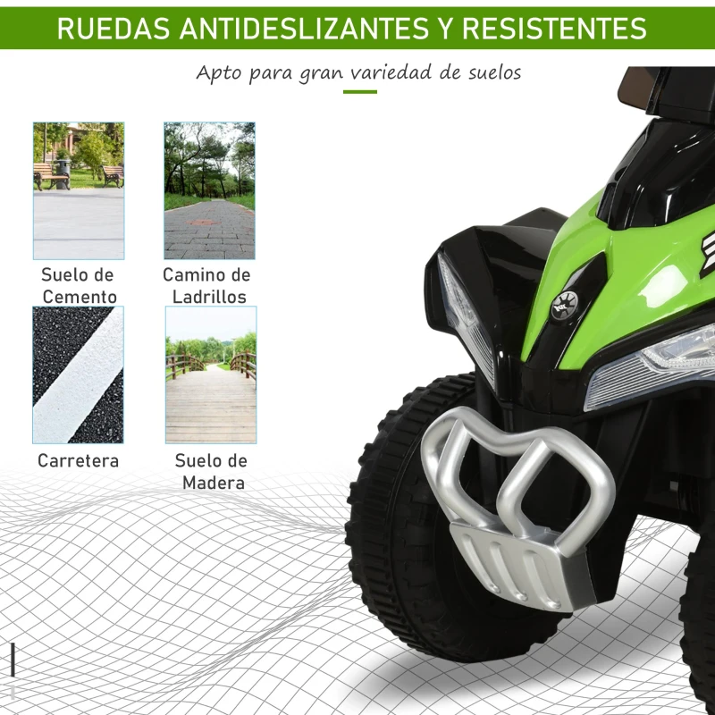 HOMCOM Quad Eléctrico ATV Cuatrimoto con Faros Música y Caja de Almacenaje para Niños de +18 Meses Batería 6V Recargable 78,5x40,5x46 cm