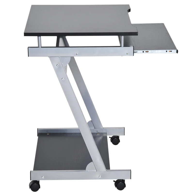 HOMCOM Mesa de Ordenador Escritorio de Computadora para Hogar Oficina en Forma Z Mesa Compacta con Ruedas  60x48x73cm Color Negro