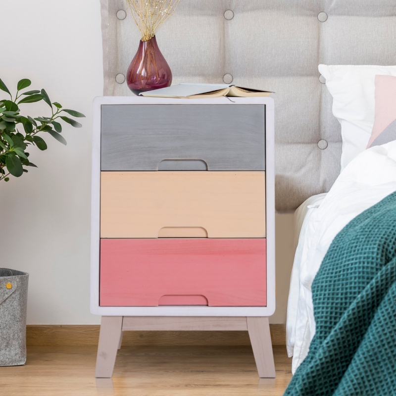 HomCom® Cajonera Cómoda 3 Cajones Mesilla de Noche para Dormitorio Salón Organizador Almacenaje 30x34x51cm
