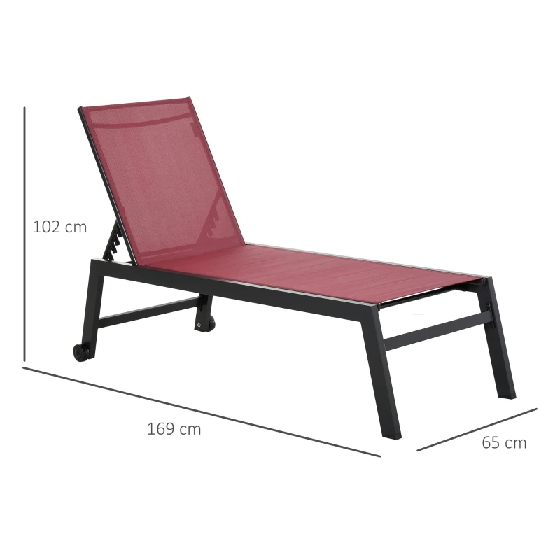 Outsunny Tumbona Multiposiciones de Jardín con Respaldo Reclinable en 5 Posiciones de Aluminio y textilene Carga 160 kg para Patio Terraza 169x65x102 cm Rojo