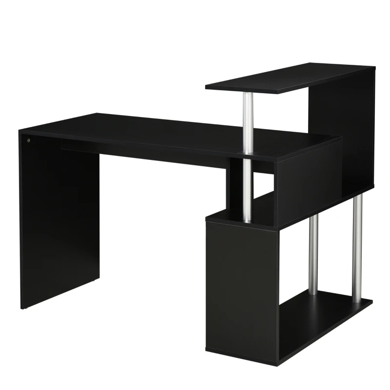 HOMCOM Escritorio de Esquina en Forma de L Mesa de Ordenador con Estantes de 3 Niveles de Almacenaje para Oficina o Estudio 120x80x97 cm Negro