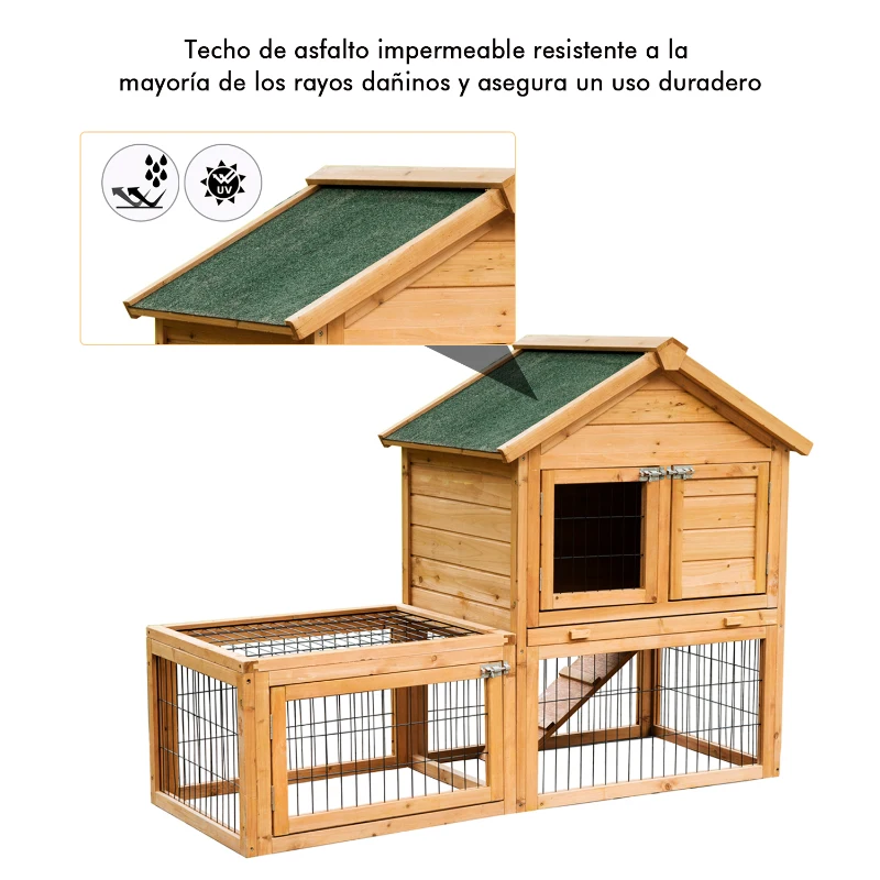 PawHut Conejera Pajarera Granja 133.3x62.2x99cm Madera Maciza con Techo