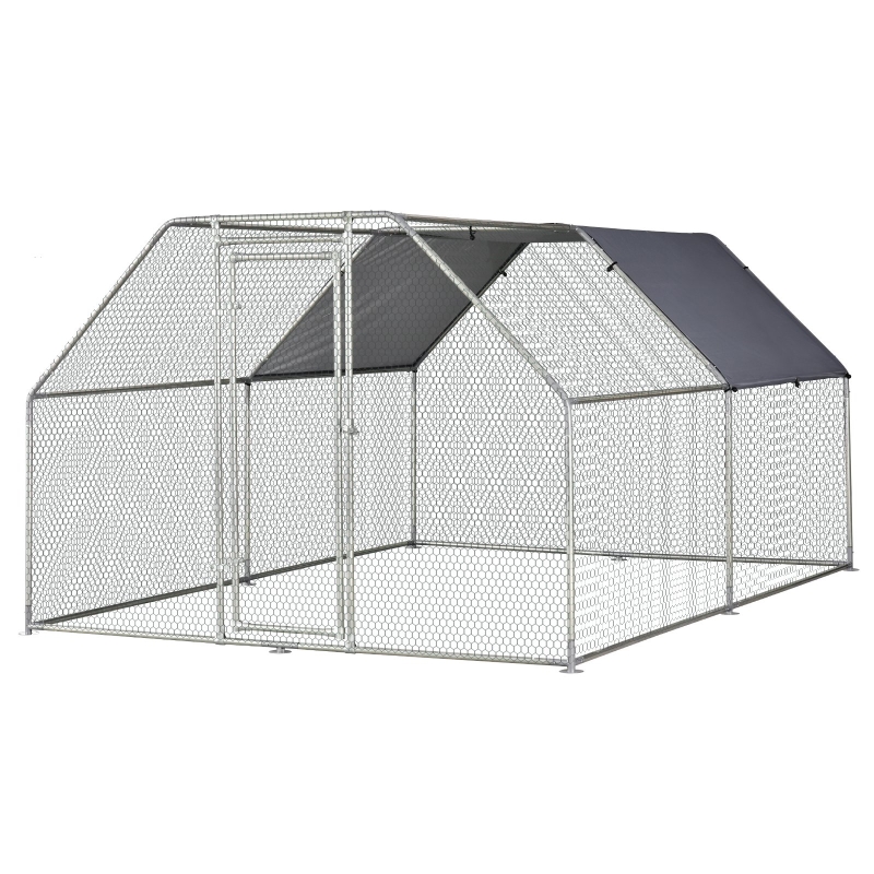 PawHut Gallinero de Exterior 2,8x3,8x1,95 m Jaula con Cerradura para Aves de Corral de Metal Galvanizado y Cubierta Oxford
