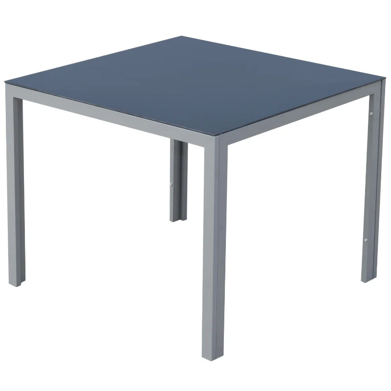 Outsunny Mesa de Jardín Terraza de Aluminio Mesa Comedor Exterior Mesa Auxiliar Rectangular Tabla Vidrio Templado Carga 60kg 87x87x72cm