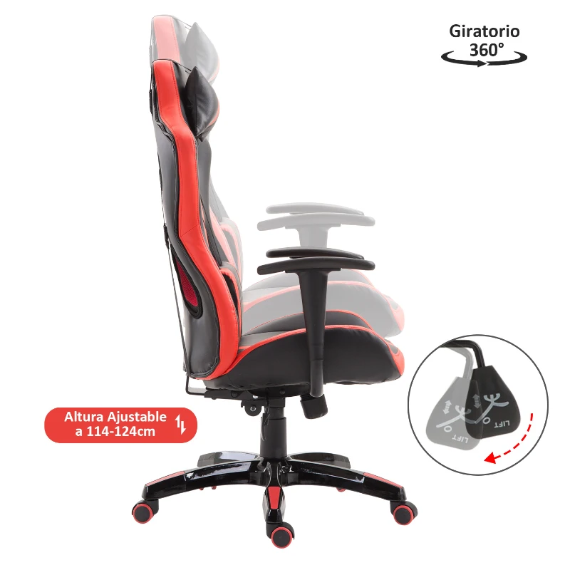 HOMCOM Silla Gaming Profesional Silla de Juego Oficina Ergonómica Estilo Deportivo Giratorio Reposacabezas y Cojín Lumbar Reclinable Altura Ajustable Cuero Sintético PU
