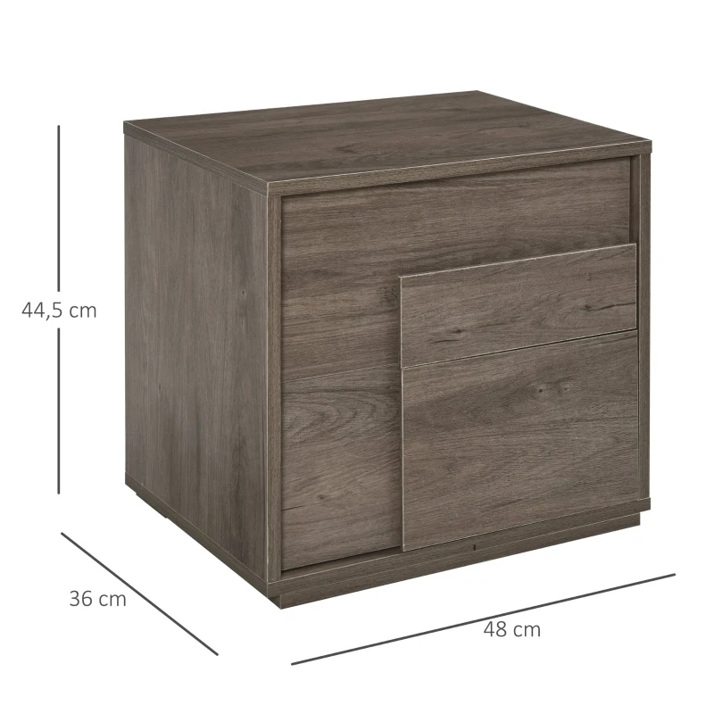 HOMCOM Mesita de Noche Mesa Auxiliar con 2 Cajones Mueble Mesilla Cajonera Moderna Multifuncional para Dormitorio 48x36x44,5 cm Roble