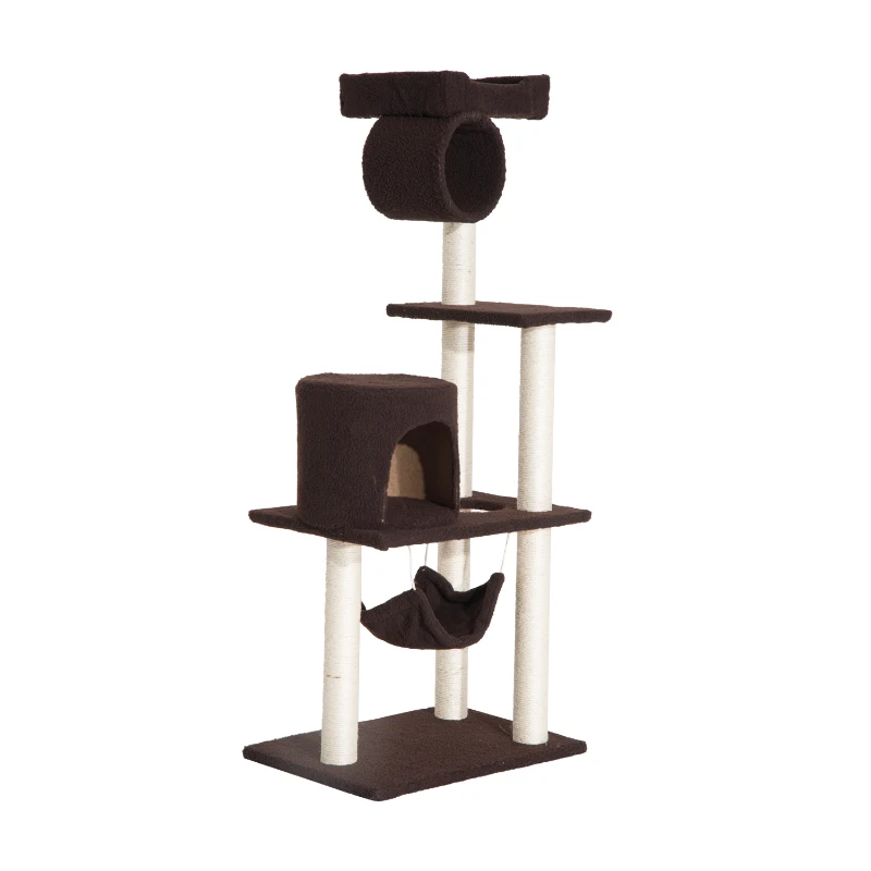PawHut Árbol para gatos Rascador Grande Centro de Juego Árbol Rascador Alto con Plataformas Caseta Hamaca 140cm Cubierto de Felpa