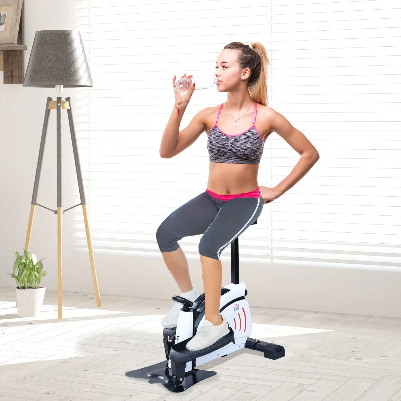 HOMCOM Máquina de Step Stepper Resistencia Ajustable Mini Bicicleta Elíptica Pantalla LCD con Asiento Carga 110kg 74x49x77cm Acero