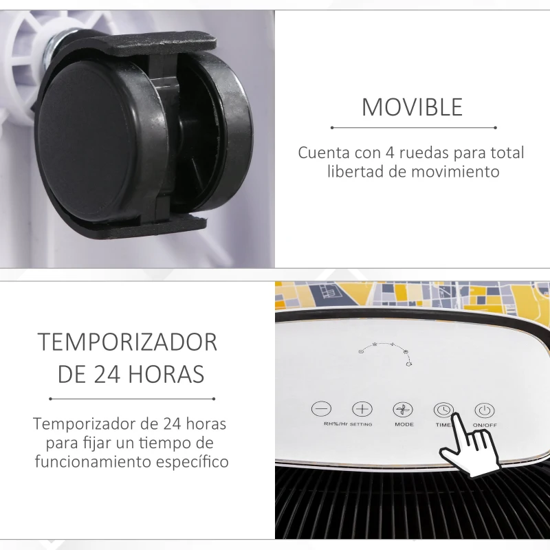 HOMCOM Deshumidificador Eléctrico de 8000ml 20L/Día con 3 Modos y 4 Velocidades con Apagado Automático y Temporizador Silencioso Función Secado de Ropa para Hogar Oficina 37x30x61cm Blanco