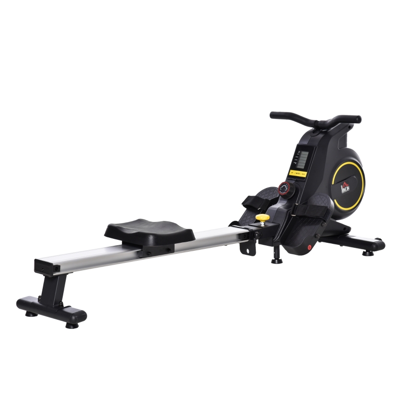 HOMCOM Máquina de Remo Plegable con 8 Niveles de Resistencia Magnética Volante de 4kg Monitor LCD Carga 120kg para Fitness Entrenamiento en Casa Acero Aluminio 185x58x57 cm Negro y Plata