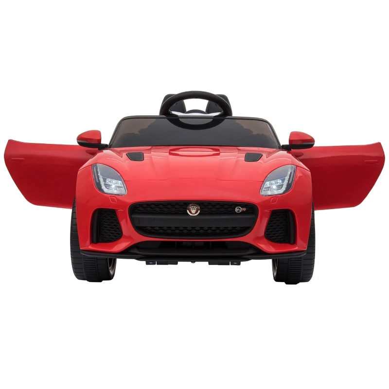 HOMCOM Coche Eléctrico Infantil Coche Juguete Jaguar F-Type SVR Niño de +3 Años con Mando a Distancia Con Música y Luces Doble Apertura de Puerta Batería 6V Carga 25kg 110x65x48cm Rojo
