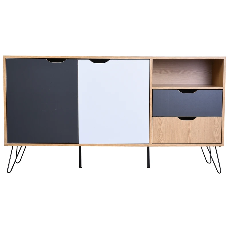 HOMCOM Aparador Auxiliar Gabinete Espacio Amplio para Almacenaje con 2 Cajones Estante Abierto Tablero de Partículas Natural 140x39,5x75cm