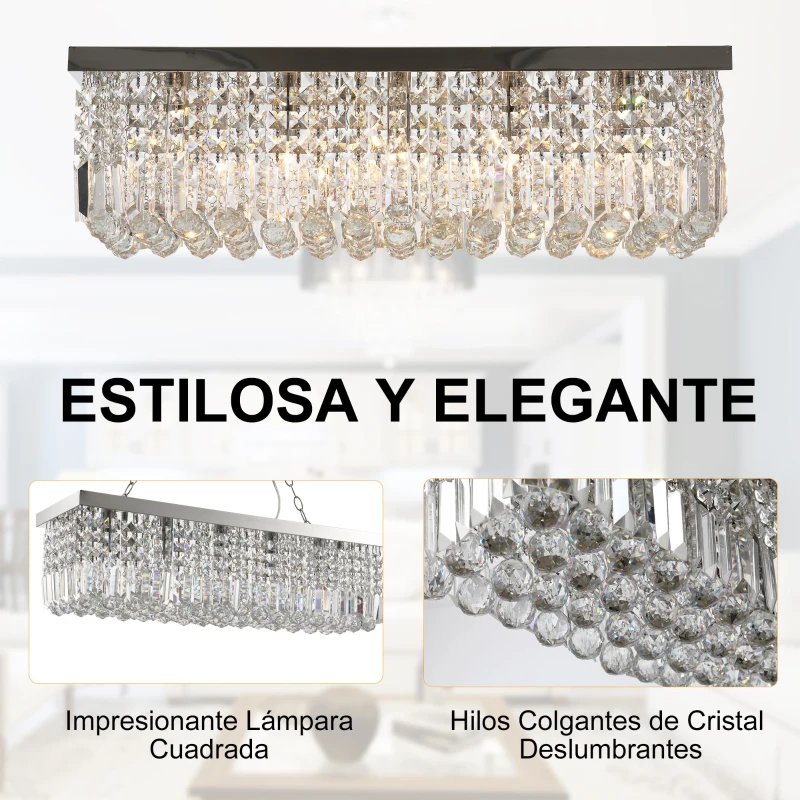 HOMCOM Lámpara de Techo de Cristal K9 5 Luces Max. 40W para Dormitorio Sala de Estar Comedor Moderna y Elegante 80x25x23 cm Plata