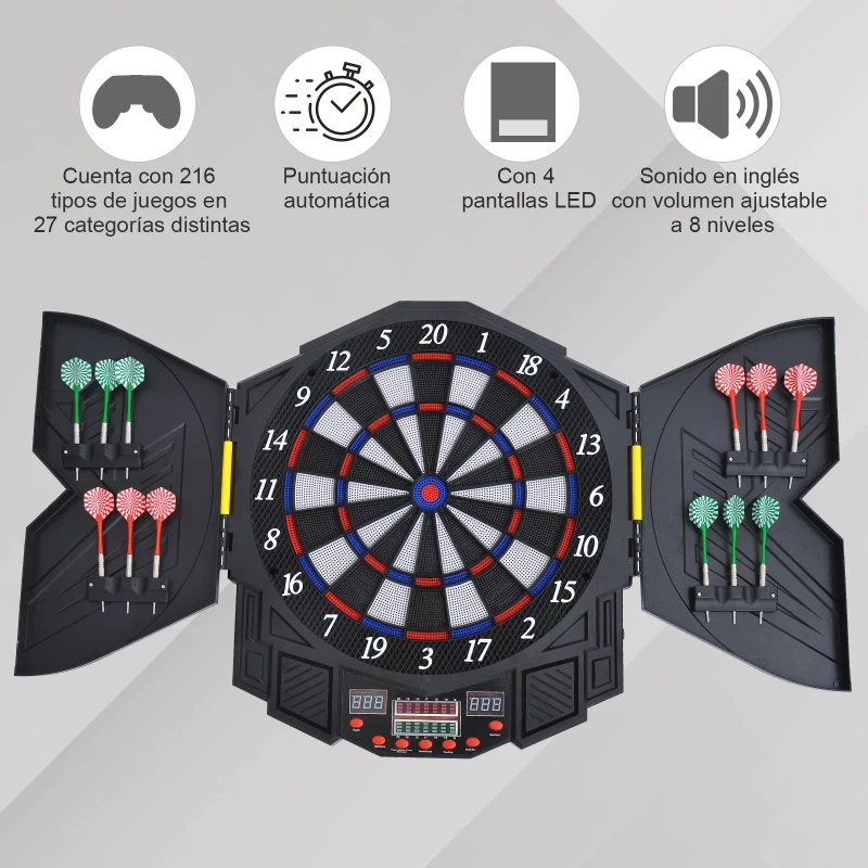 HOMCOM Diana Electronica Digital + 12 Dardos 8 Jugadores 27 juegos 216 variantes Sonido