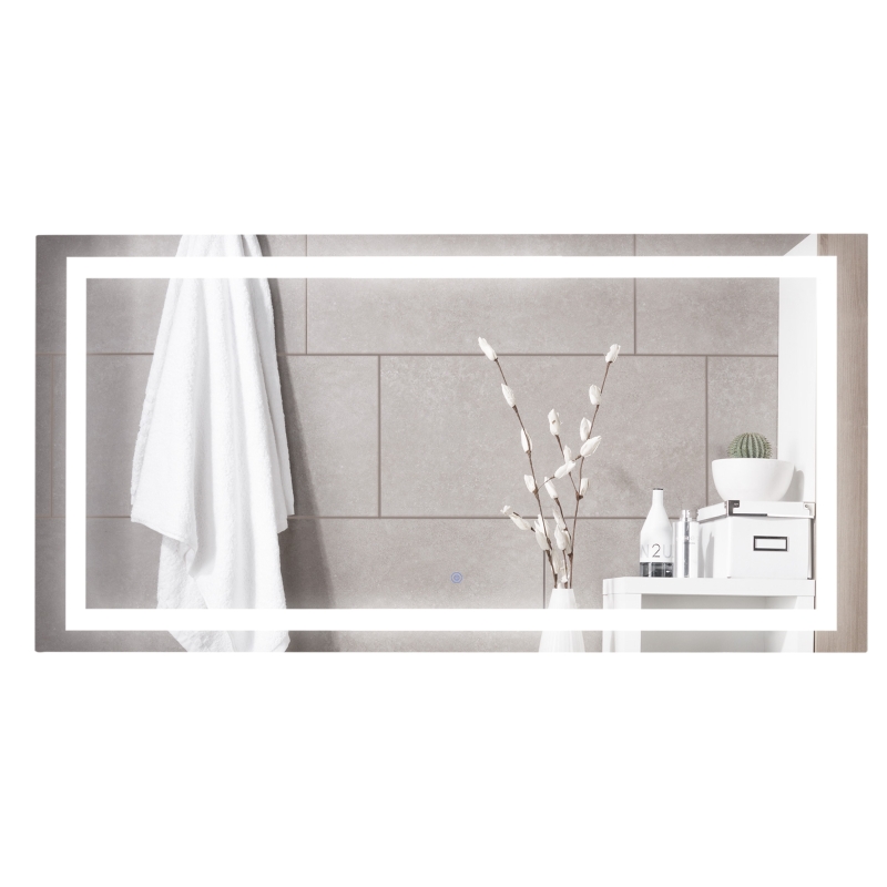 kleankin Espejo de Baño con Luz LED 120x60 cm Espejo de Pared con Interruptor Táctil y Antivaho Suspensión Vertical u Horizontal Aluminio Plata