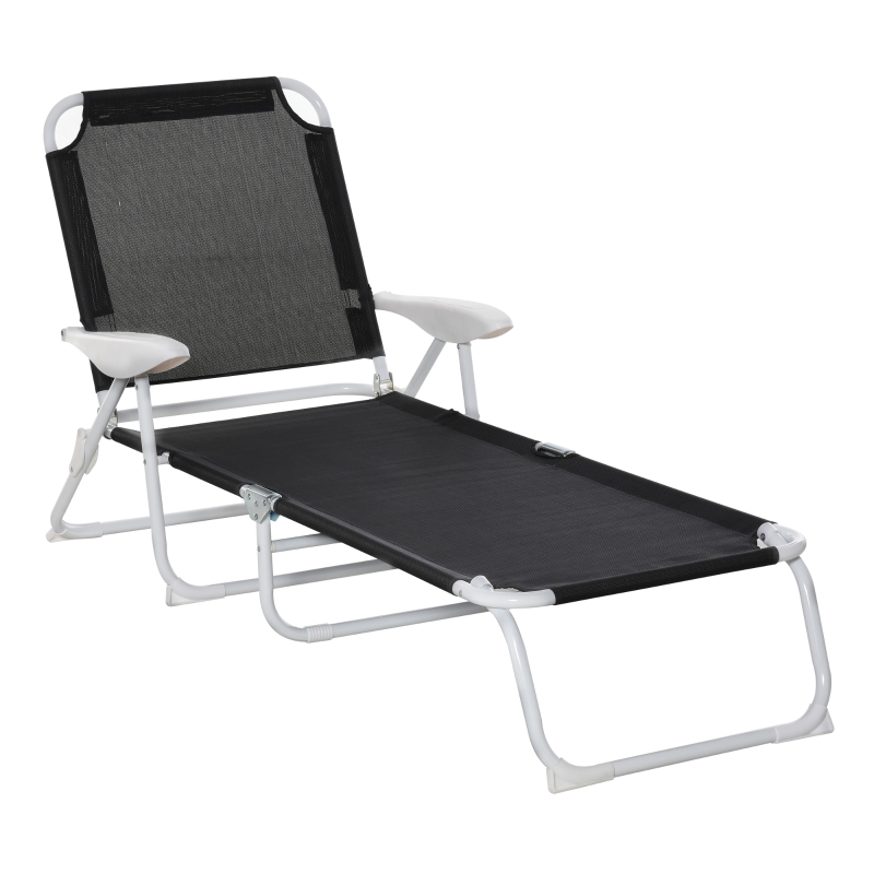 Outsunny Tumbona Reclinable y Plegable de Jardín con Respaldo Ajustable en 4 Posiciones Marco de Metal Textilene Transpirable 160x66x80 cm Negro