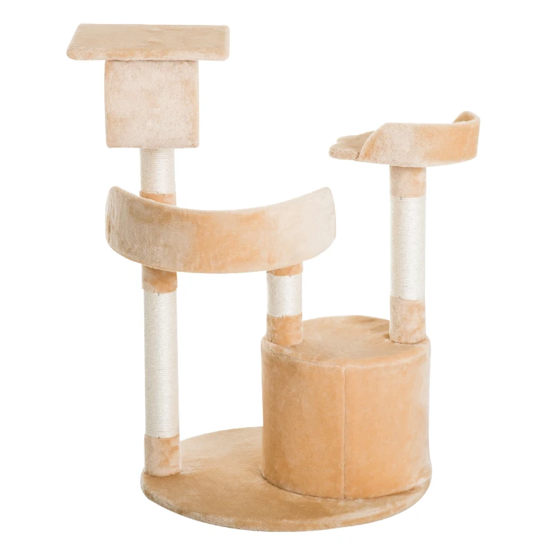 PawHut Rascador Árbol para gatos con Plataforma Caseta Tubo de Juego Postes rascadores Centro de Juego 60x60x96cm Tablero de Madera y Cubierto de Felpa Beige