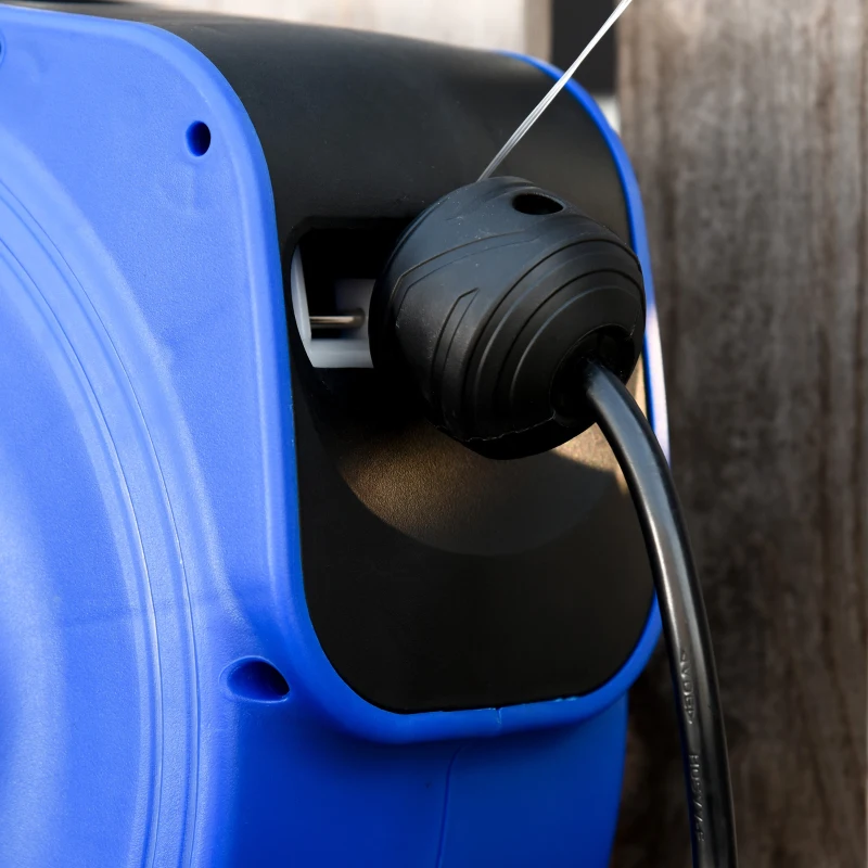 DURHAND Carrete de Cable Automática Retráctil de 20m Carrete Enrollador con Protección Térmica Montaje en Pared 28x20x27 cm Azul