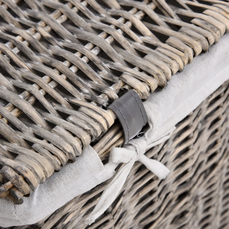 HOMCOM Set de 3 Cesto para Ropa Sucia Mimbre Canastas de Almacenamiento con Tapas y Forros Extraíbles Grueso Gris