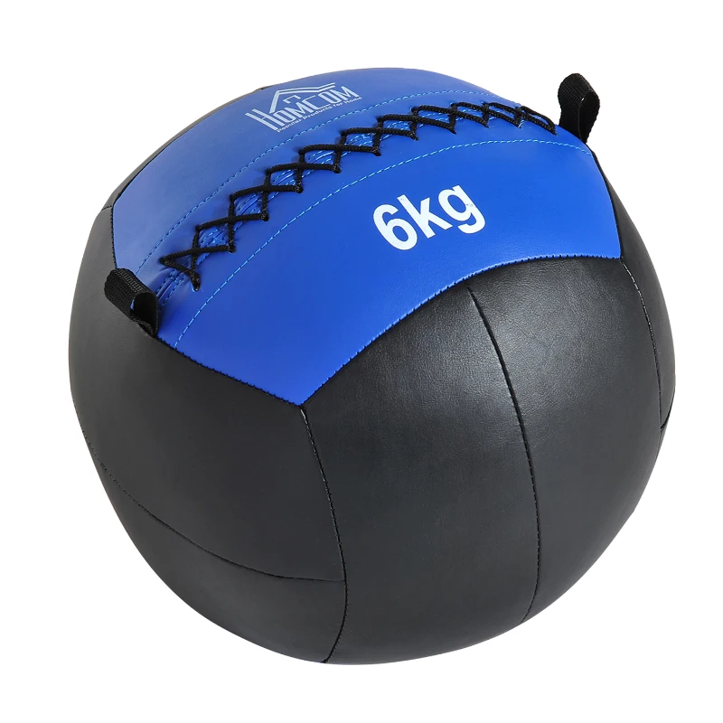 HOMCOM Balón Medicinal de Crossfit 6Kg con Asas tipo Pelota de Ejercicios de Cuero y PU Ф35cm