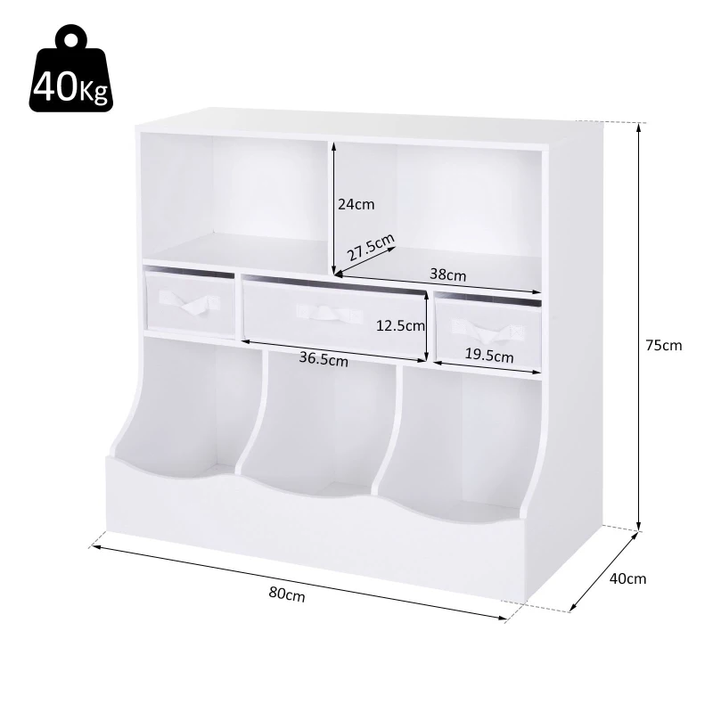 HOMCOM Estante Organizador para Juguetes Libros Estantería de Almacenamiento Habitación Infantil de 3 Niveles 8 Cajas