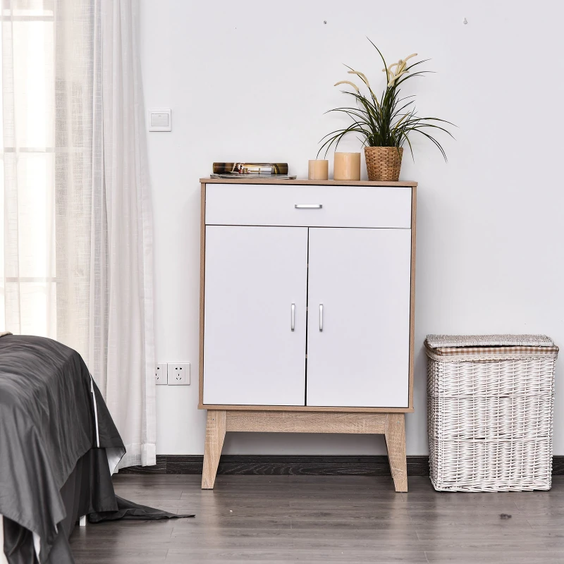 HOMCOM Gabinete de Almacenamiento Consola Armario para Baño Cocina Dormitorio con 3 Estantes Ajustable 1 Cajón 2 Puertas 80x35x115 cm Blanco