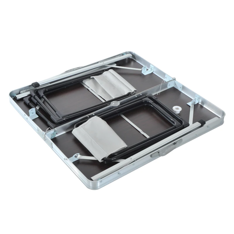 Outsunny Mesa de Camping Plegable con 4 Sillas de Aluminio con Agujero de Parasol para Picnic, Jardín o Terraza