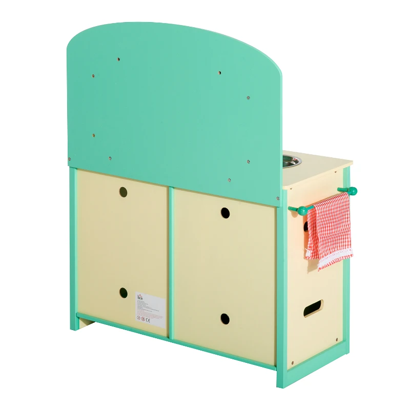 HOMCOM Cocinita de Juguete de Madera con 12 Accesorios 70x30x88cm para Niños + 3 Años Color Verde
