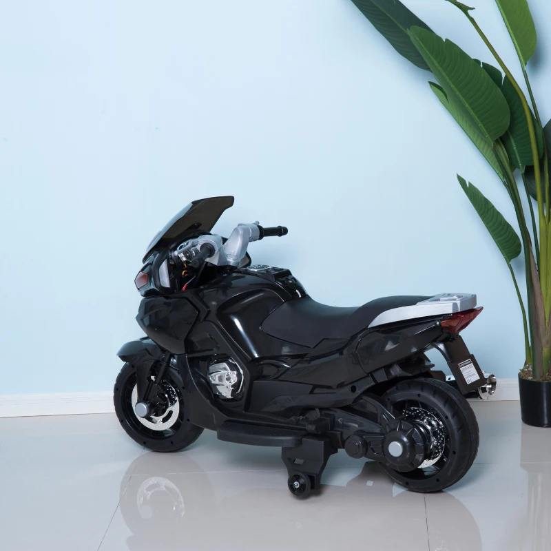HOMCOM Coche Correpasillos Niños 3-8 años Moto Eléctrica Infantil 3-7 km/h Batería 12V Doble Motor con Luces y Música Ruedas Seguras 120x60x65cm Negro