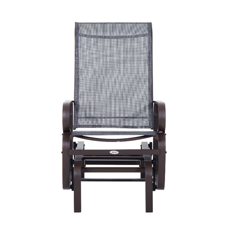 Outsunny Silla Balancin Portátil Cómodo Mecedora para Patio Jardín Terraza con 4 Brazos Oscilante Resistente Metal Tela Textilene Carga 165 KG 75x60x104 cm Marrón
