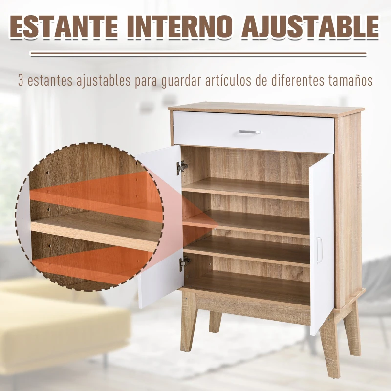 HOMCOM Gabinete de Almacenamiento Consola Armario para Baño Cocina Dormitorio con 3 Estantes Ajustable 1 Cajón 2 Puertas 80x35x115 cm Blanco