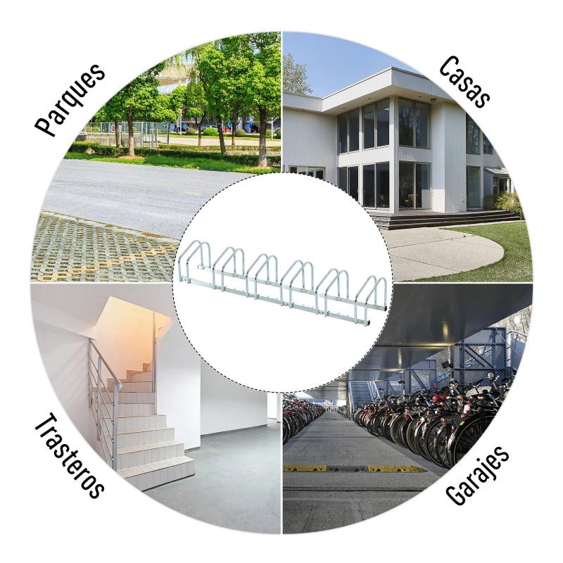 HOMCOM Soporte para Aparcar 6 Bicicletas Aparcamiento 6 Bicicletas para Suelo y Pared Garaje Almacenamiento Acero 179x33x27 cm Plata