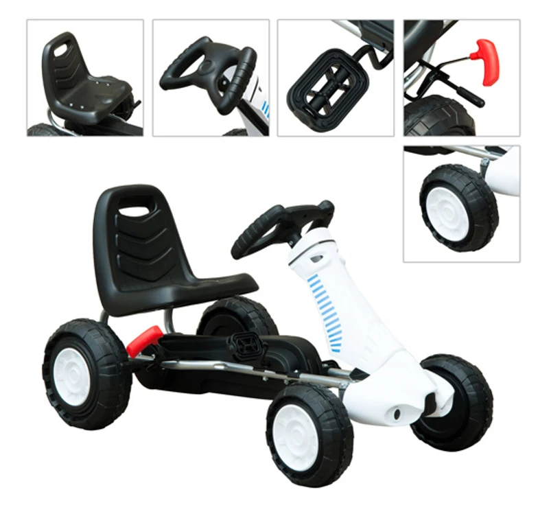 Homcom Pedal Go Kart W/Rubber Wheels-White/Black
