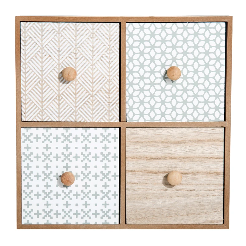 HOMCOM Cajonera de Madera tipo Cómoda y Organizador con 4 Cajones de Almacenamiento para Hogar 26x11.7x26cm